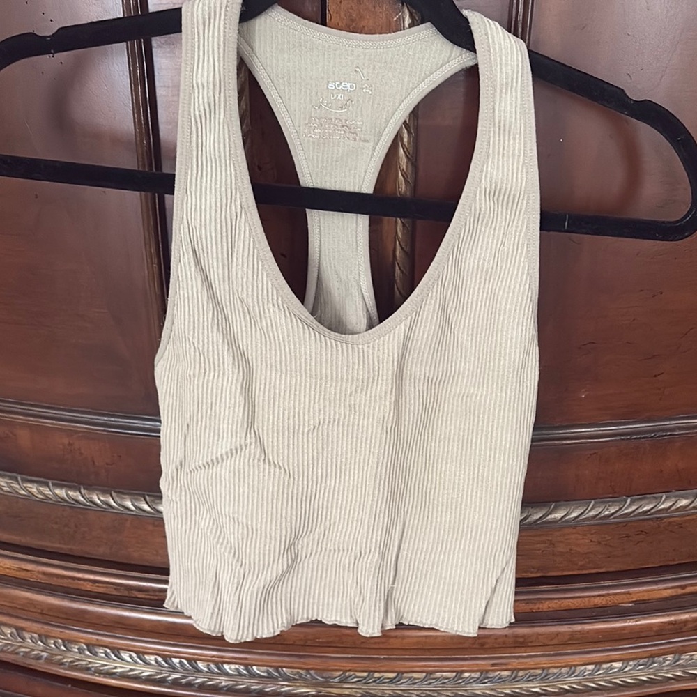 Beige Ribbed Tank Top